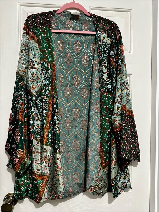 EARTHBOUND Jackets & Blazers - Earthbound Bohemian Patchwork Open Kimono Jacket - Multi Green